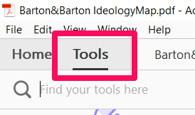 Box indicating the Tools tab in Adobe Acrobat Pro DC