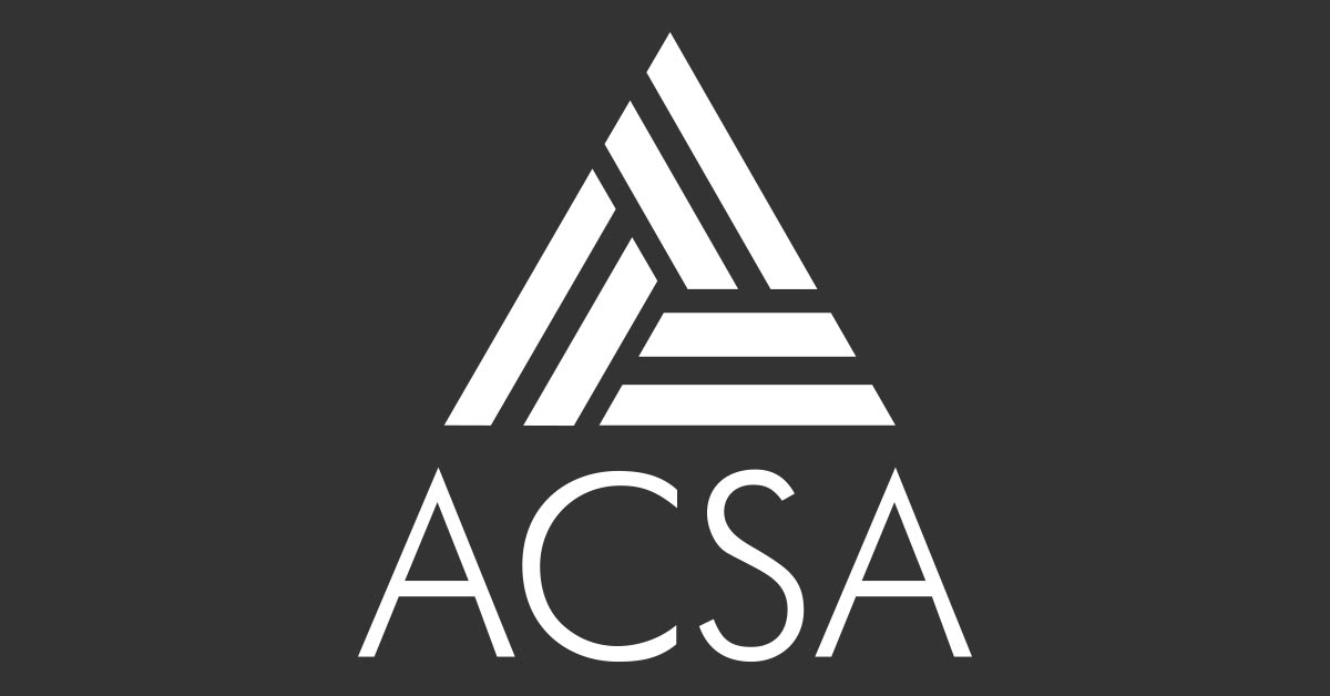 The ACSA logo with a solid black background and white text with parallel lines in the shape of a triangle
