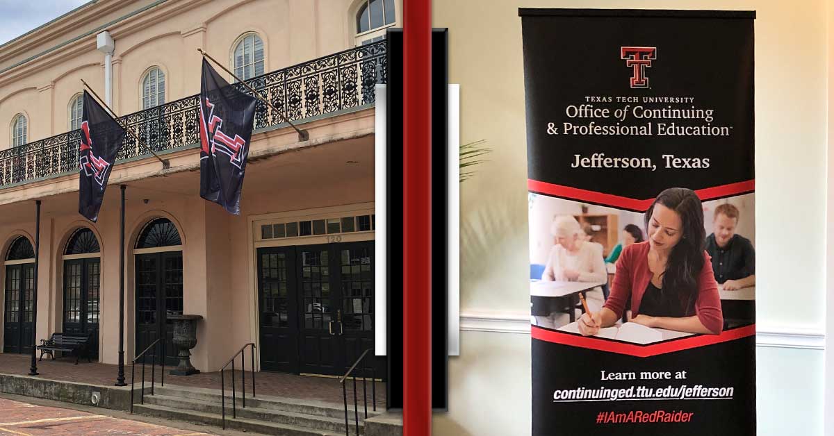 A graphic of the building exterior of TTU at Jefferson and a TTU at Jefferson advertisement.