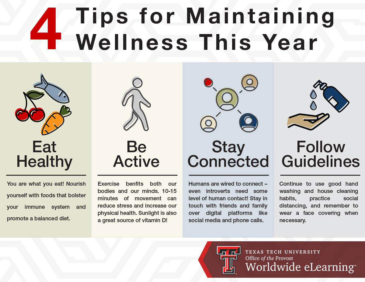 Graphic of tips for maintaining wellness