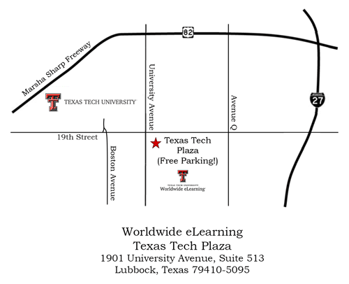 Map to Texas Tech Plaza