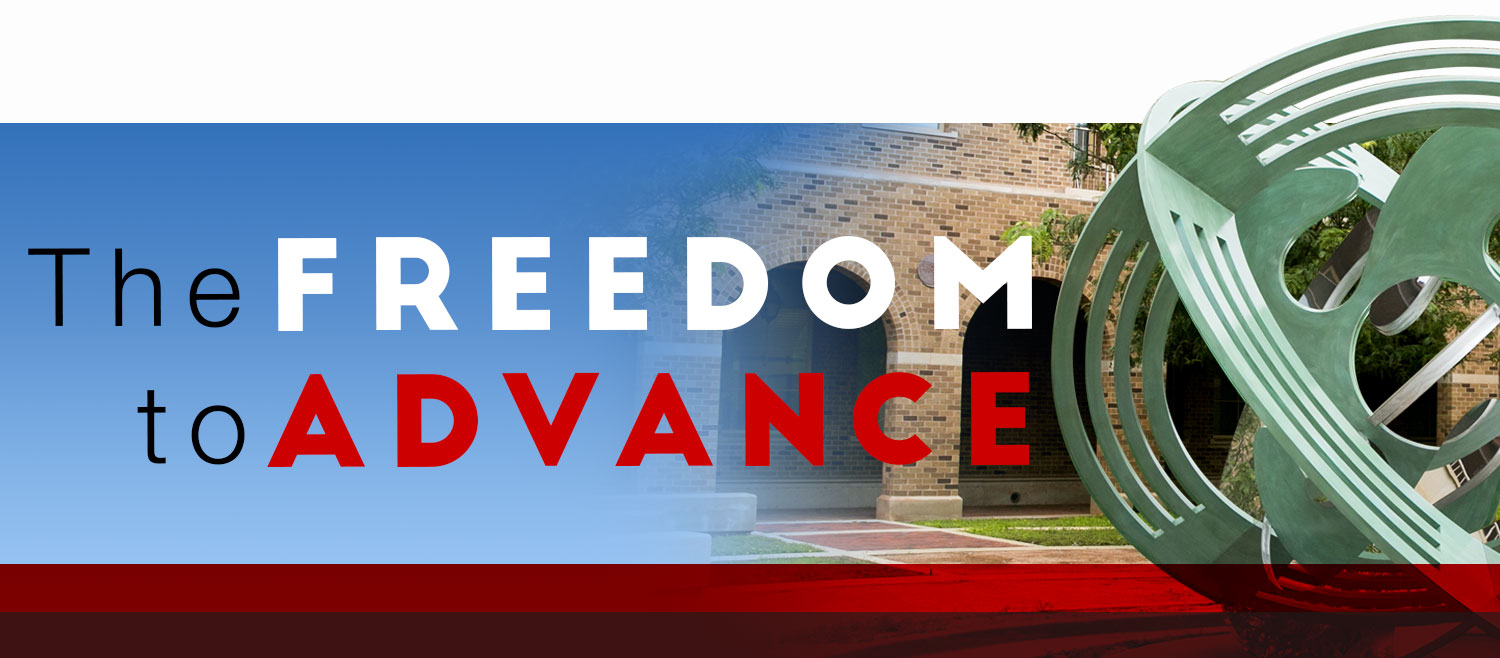 Image of astrolabe with text: The Freedom to Advance