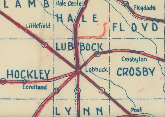 old-school drawn map of Lubbock County