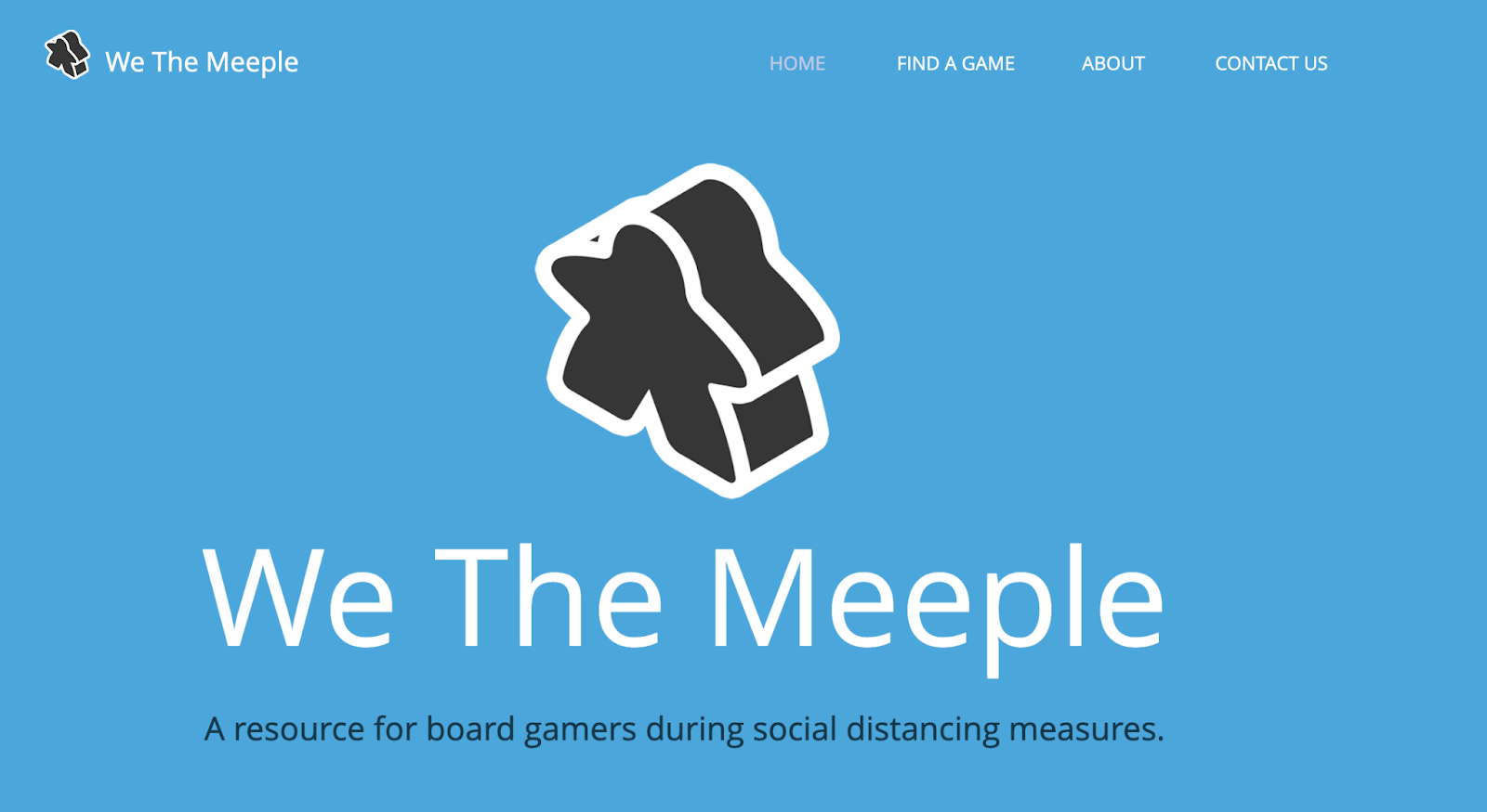Alt Text: Screenshot of the We The Meeple landing page, https://kenyandburnham.wixsite.com/wethemeeple