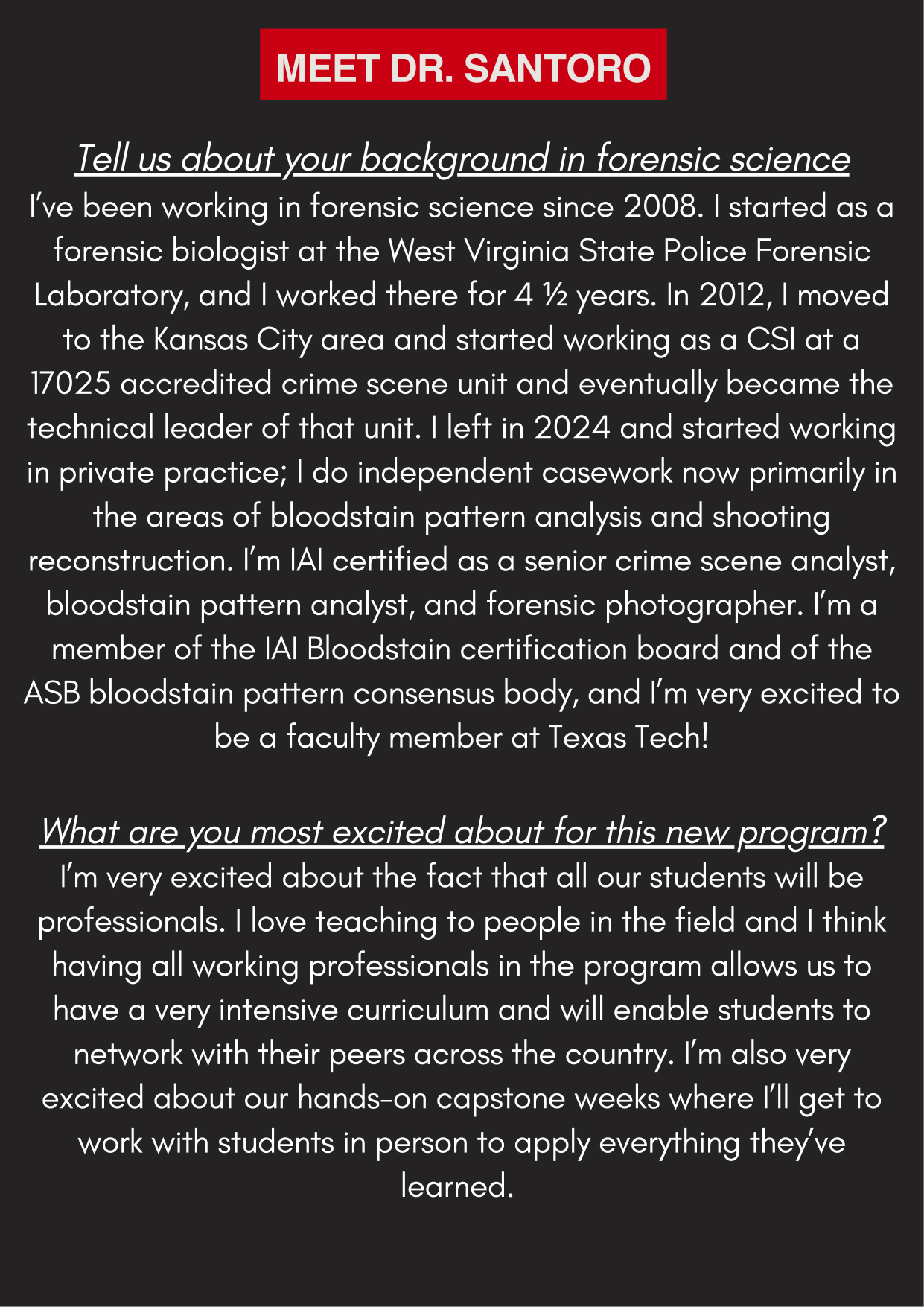 Meet Amy Santoro - Forensic Professional Program Professor Meet Amy Santoro - Forensic Professional Program Professor