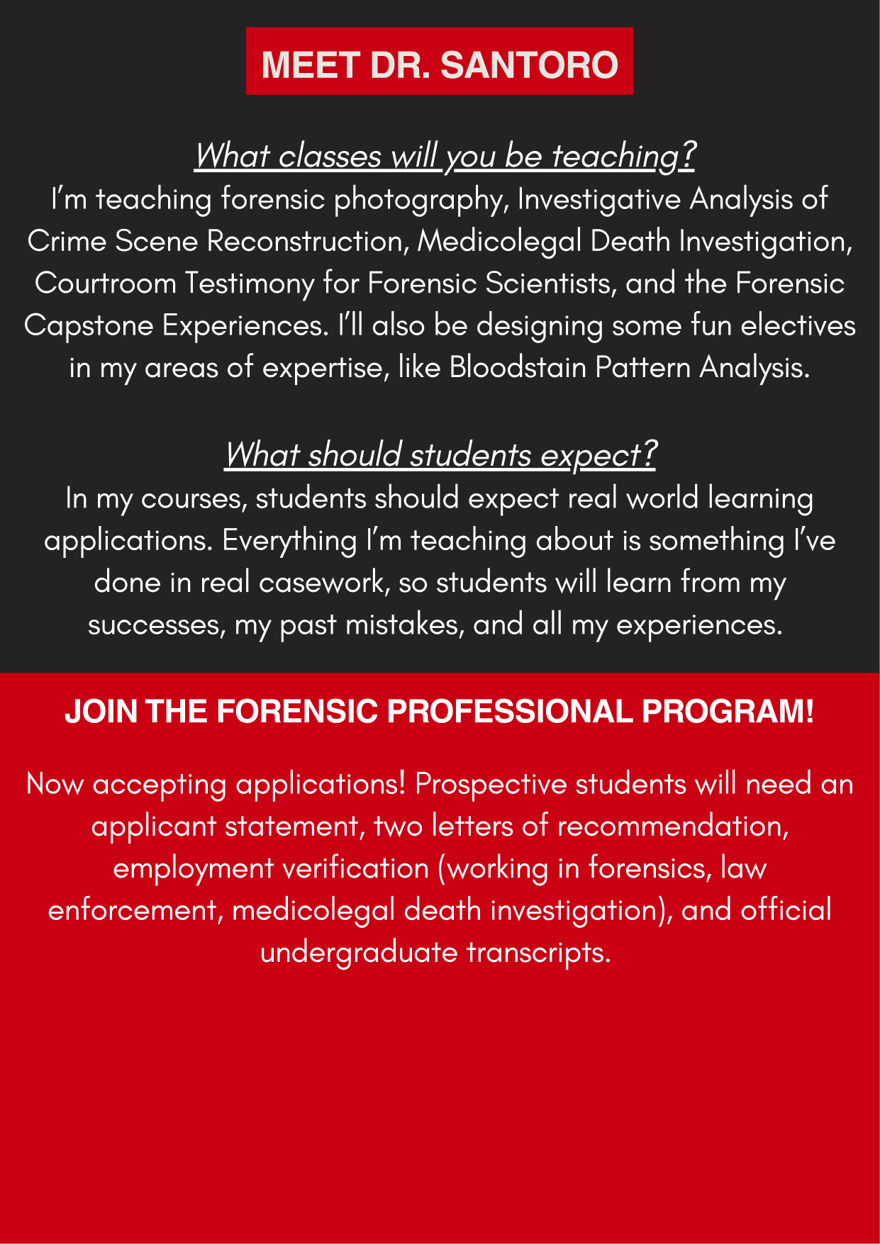 Meet Amy Santoro - Forensic Professional Program Professor 