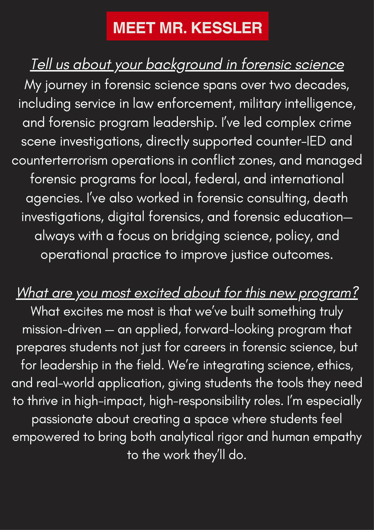 Forensic Professional Program - Meet Dr. Michael Kessler Forensic Professional Program - Meet Dr. Michael Kessler