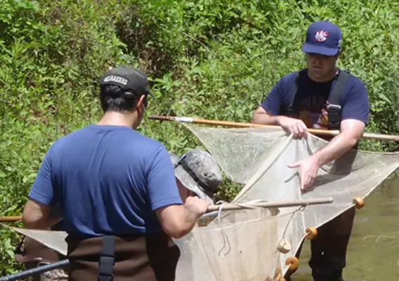 Environmental Toxicology Students in River with Fish Net