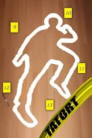 Chalk outline of a body at a simulated crime scene