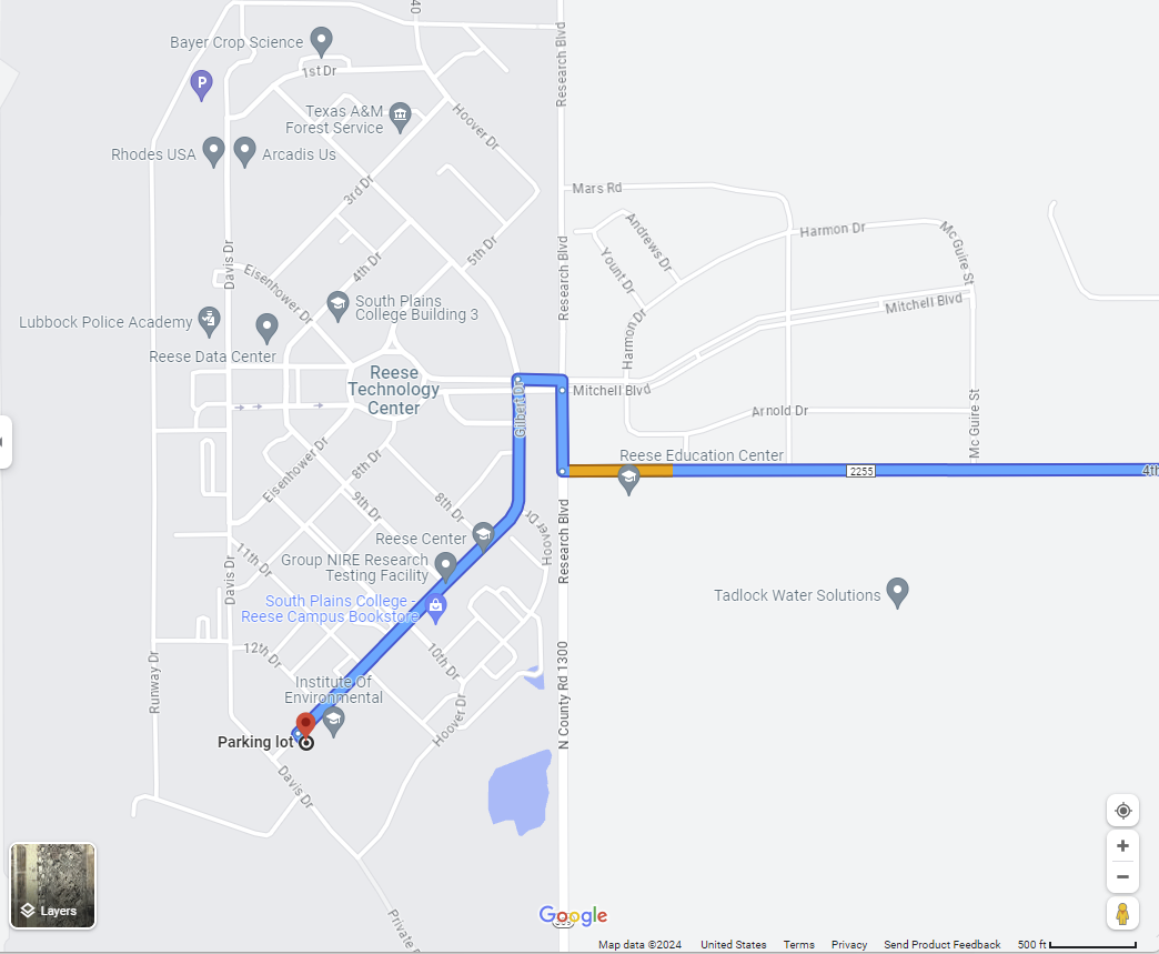 Texas Tech university Department of Environmental Toxicology, Map of Reese Center Area - ENTX