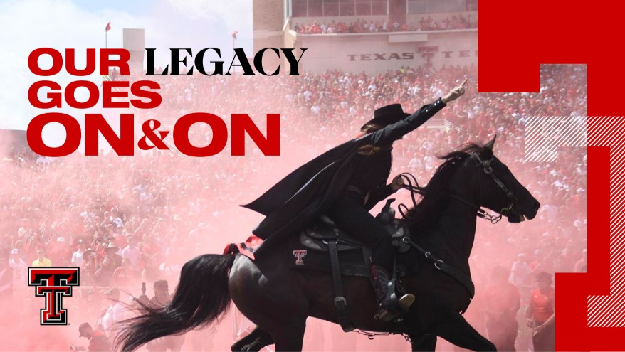 on-and-on-horse-with-masked-rider-guns-up-gesture Texas Tech University On & On Campaign Masked Rider