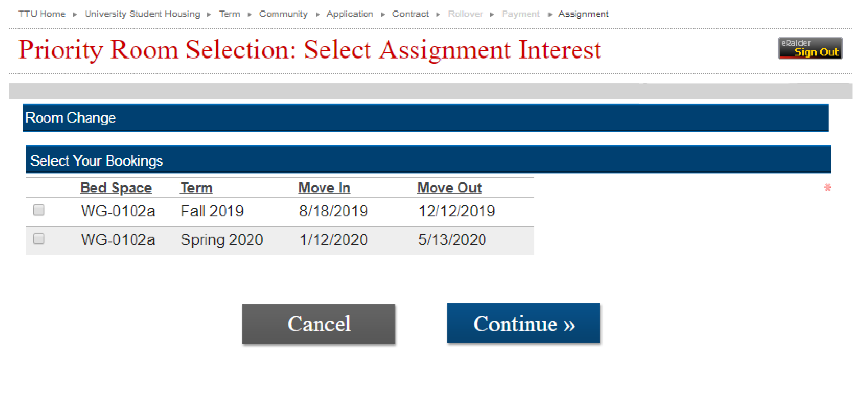 Priority Room Selection: Select Assignment Interest