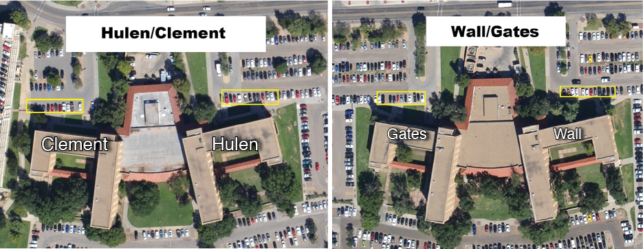 Bird's eye view of the Hulen/Clement parking lot