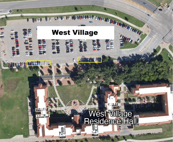 Bird's eye view of the West Village parking lot