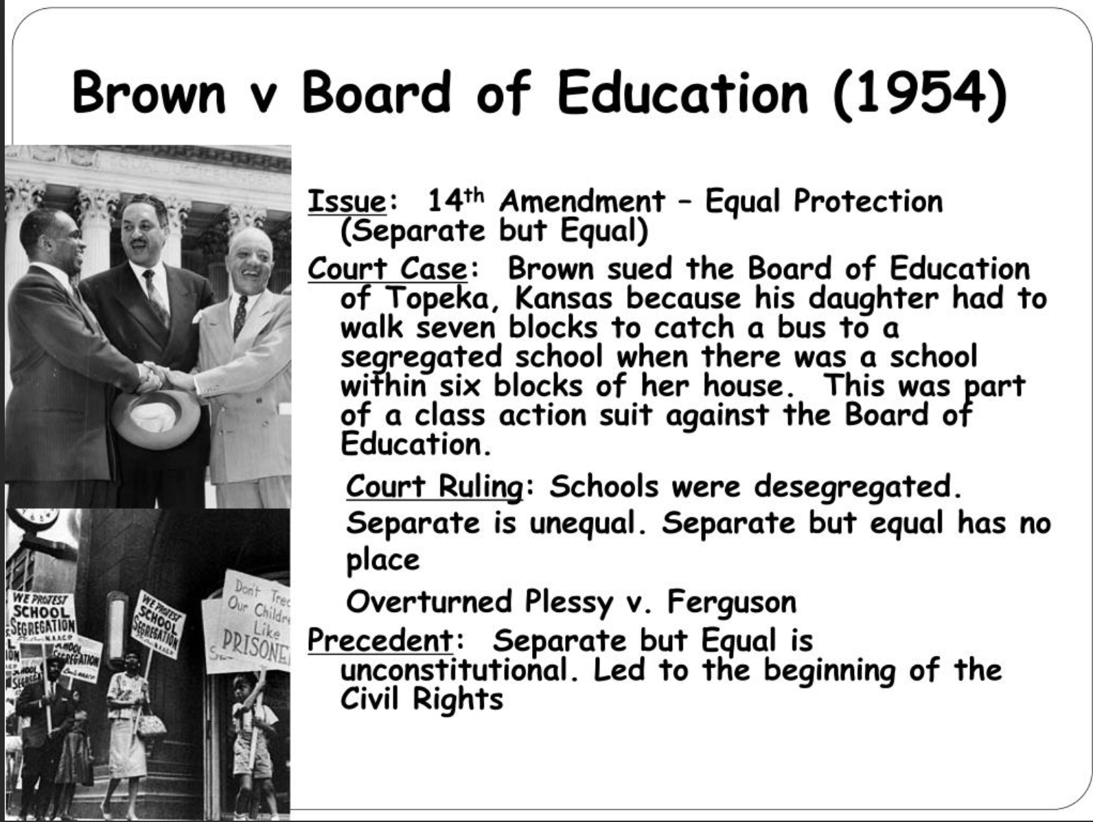 Image with information about the court case Brown vs. Board of Education
