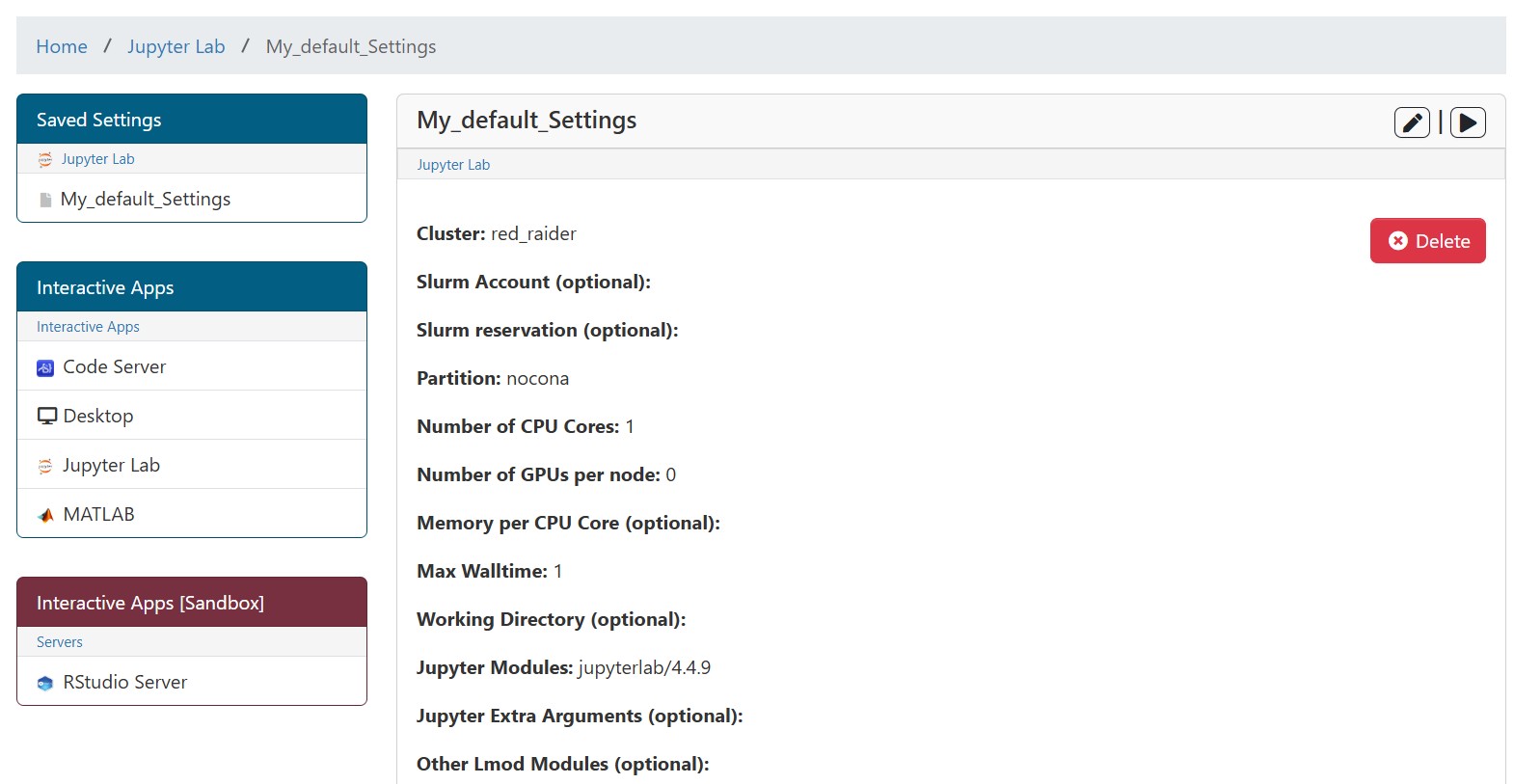 Default Settings Default Settings