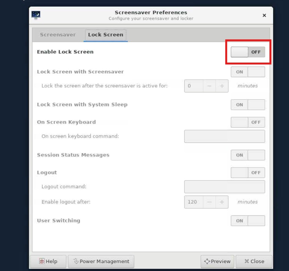 Enable Lock Screen OFF