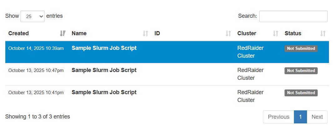 job list panel