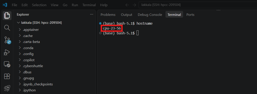 Verify the VS Code is on Compute Node Verify the VS Code is on Compute Node