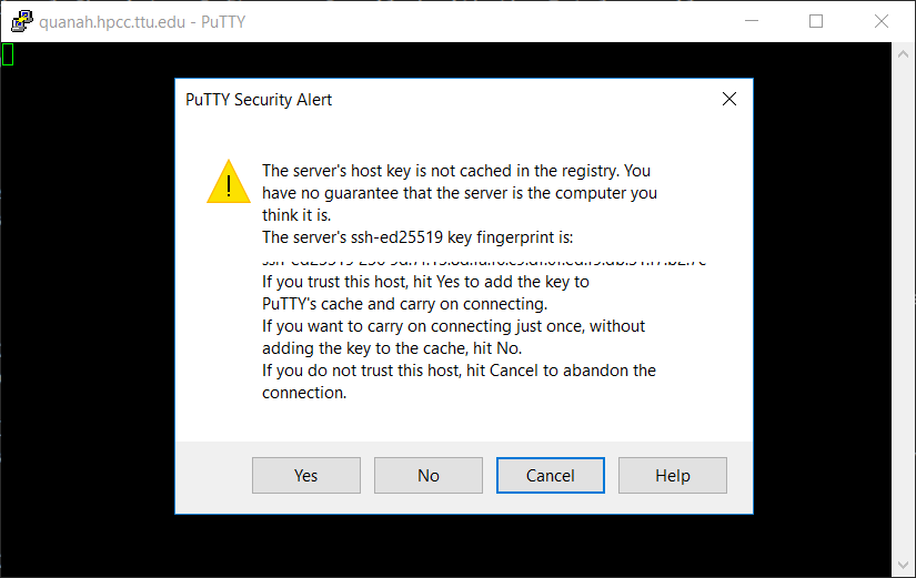 PuTTY first time connecting to Quanah