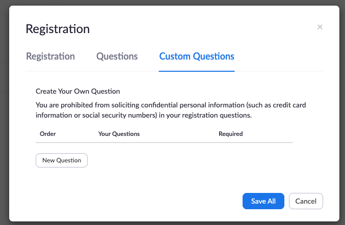 Zoom adding custom registration question