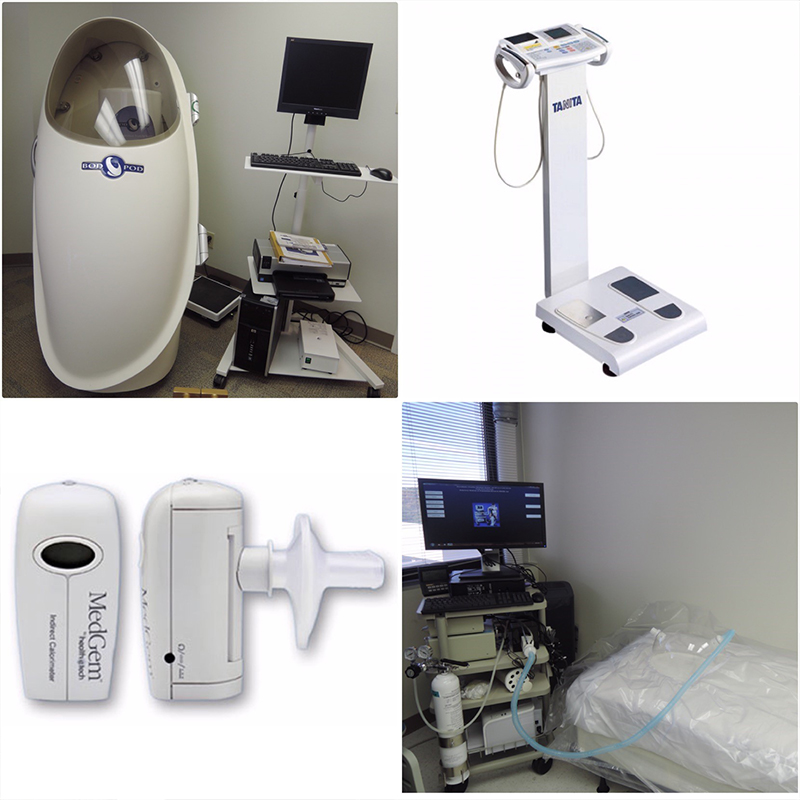 Photo of Bod Pod, Bioeletrical Impedance, MedGem, and Metabolic Cart equipment at NMHI.