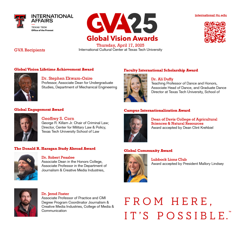 Texas Tech University Global Vision Awards Winners 2025
