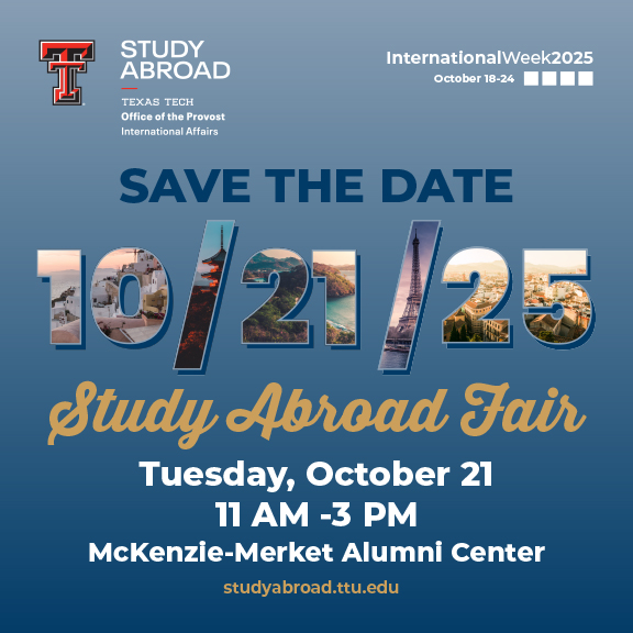 Graphic showing the Study Abroad Fair will be October 5, 2023.