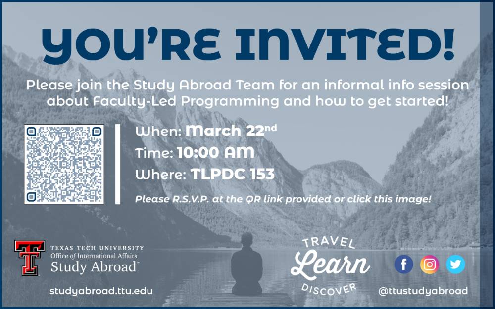 Graphic inviting faculty to info session. Image includes four friends with arms around each other.