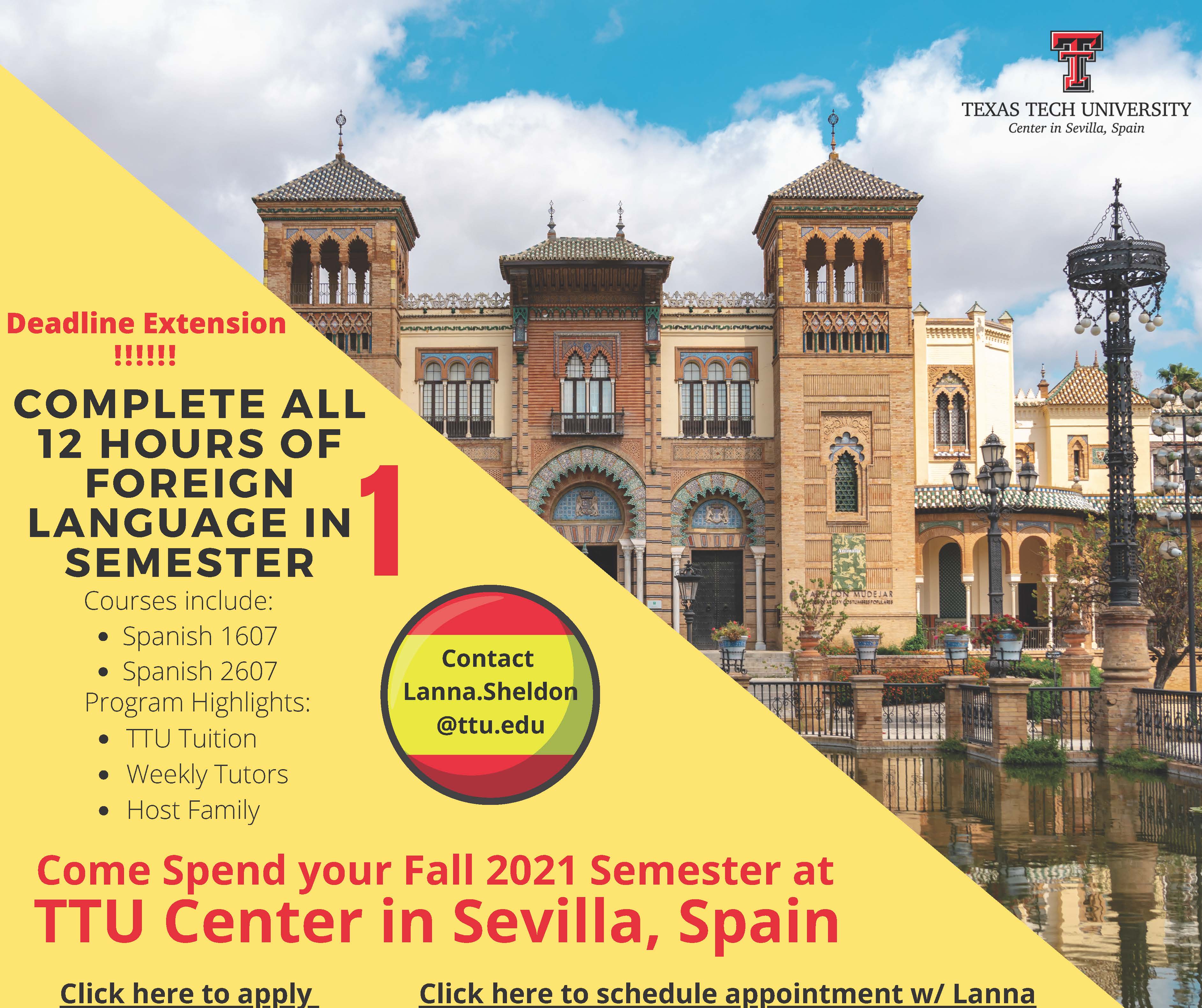 Advertisement for the fall 2021 Spanish language program at the Center in Sevilla, Spain.