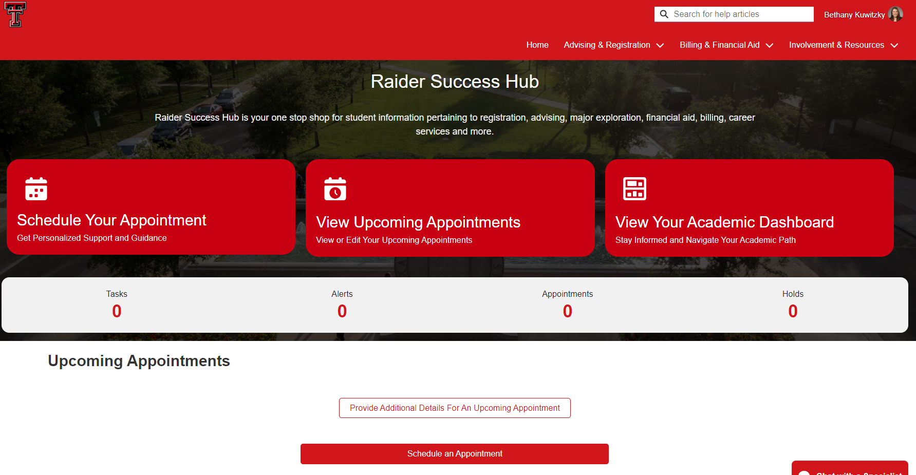 Screenshot of Raider Success Hub