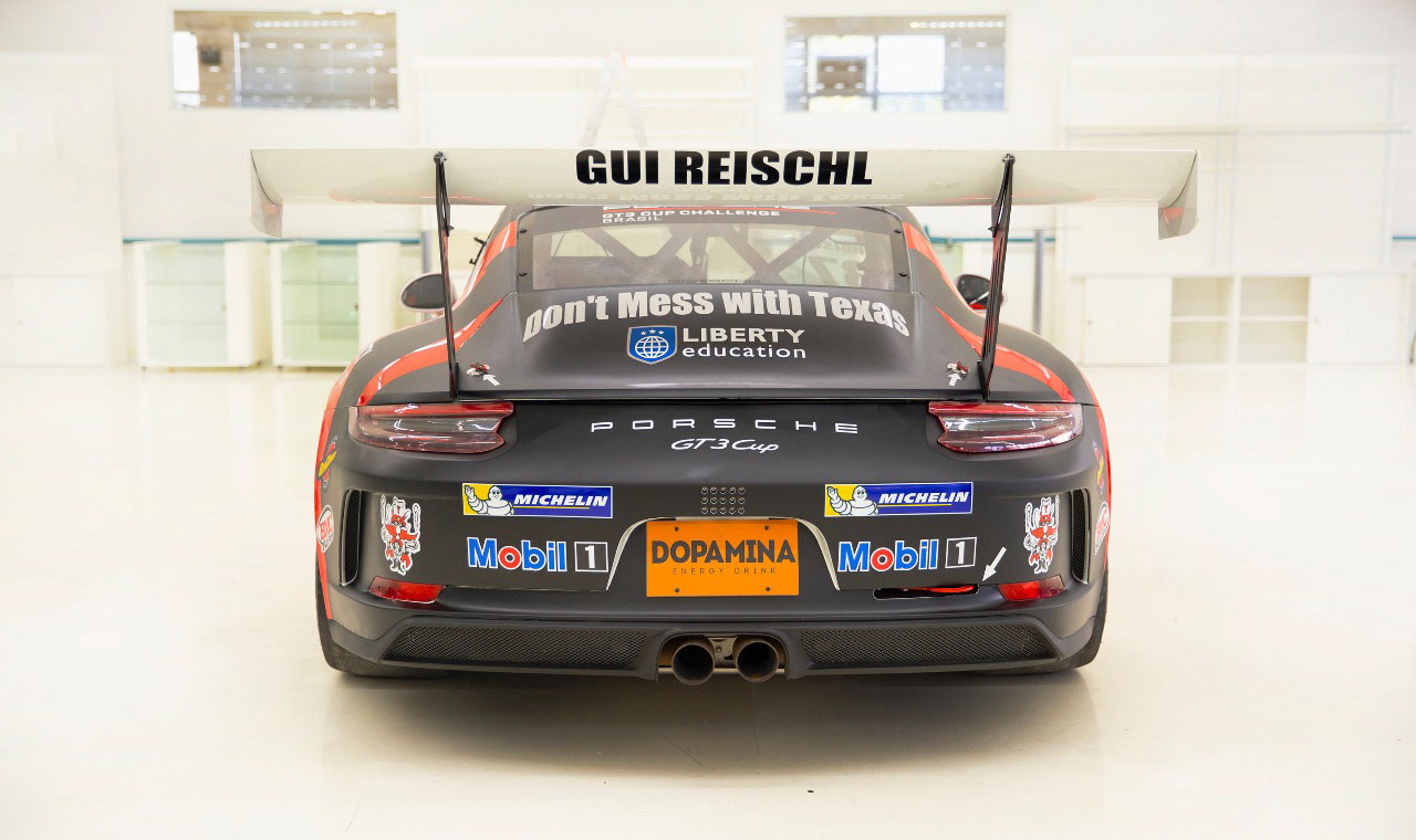 Guilherme Reischl's car representing TTU K-12 in the Porsche GT3 Cup Brasil.