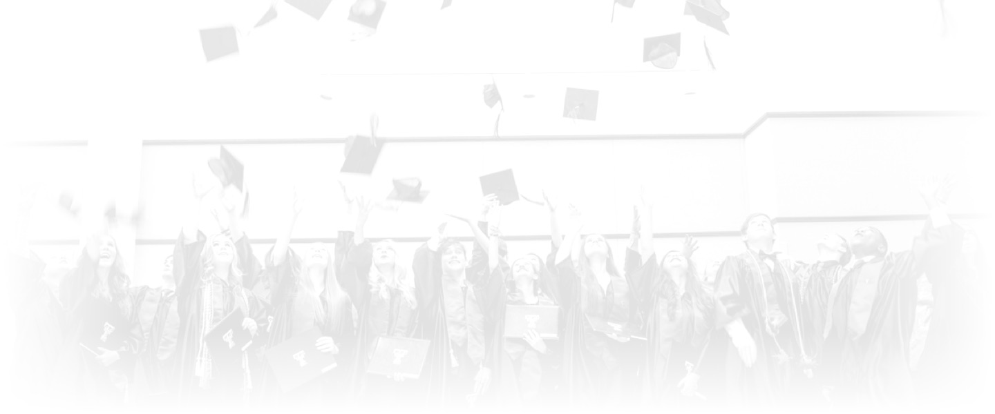 Background image of TTU K-12 students in graduation garb throwing their hats into the air.