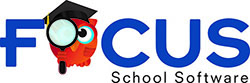 FOCUS School Software logo of the word FOCUS in blue print and an owl over the letter O.
