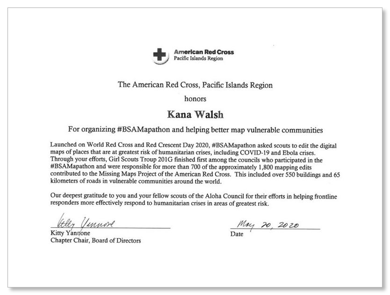 Earlier this summer Kana received a service award from the American Red Cross Pacific Islands Chapter An award presented to Kana from the American Red Cross