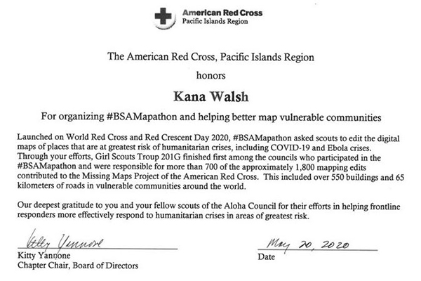 Earlier this summer Kana received a service award from the American Red Cross Pacific Islands Chapter An award presented to Kana from the American Red Cross