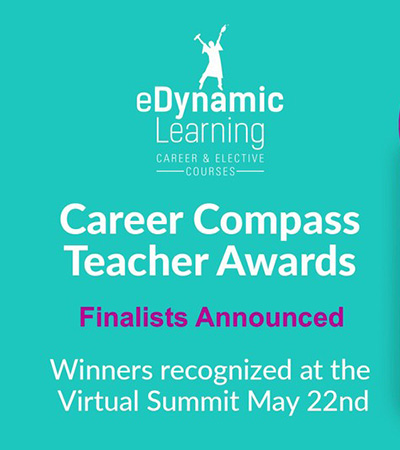 A graphic announcing that the Career Compass Teacher Award Finalists will be announced May 22nd.