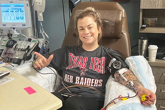 Samantha Dillard having her blood drawn