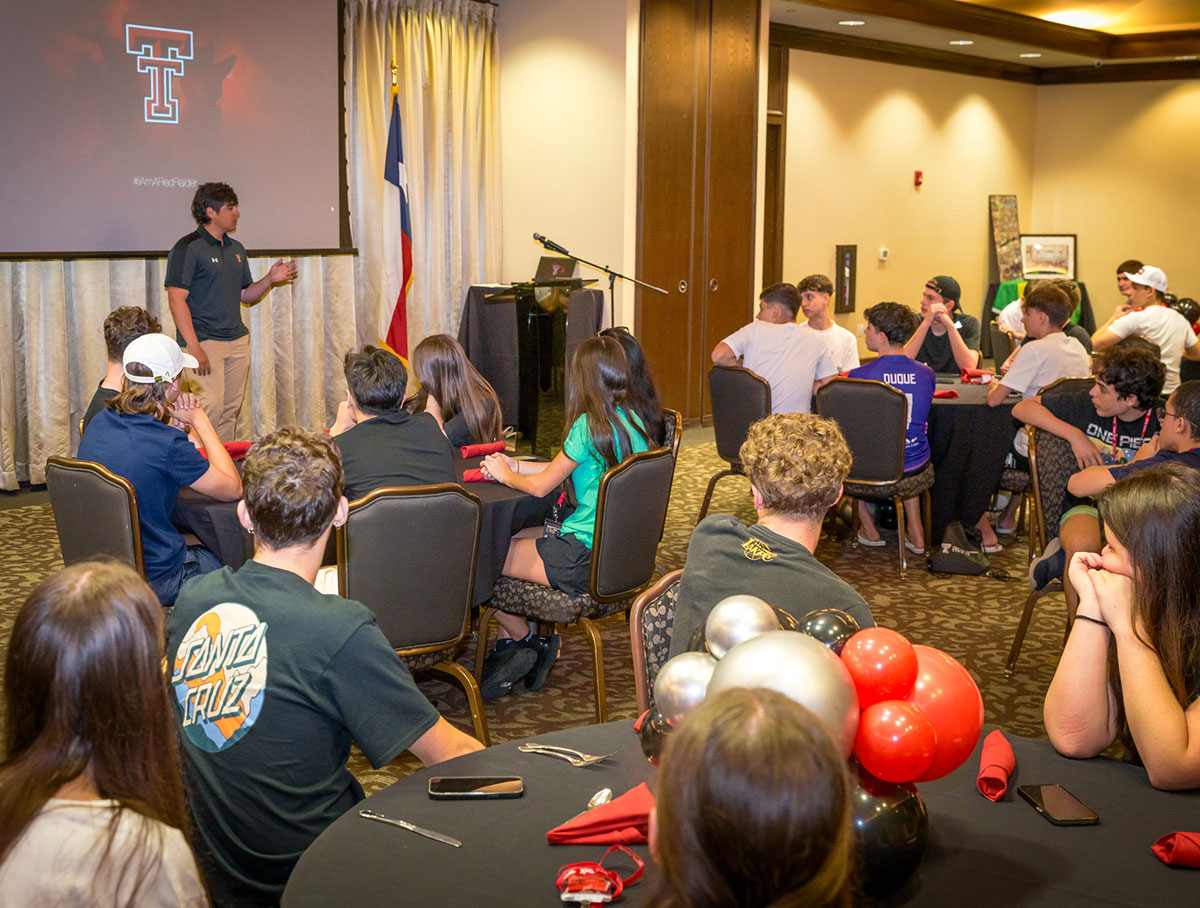 João speaks to the campers about coming to Texas Tech.