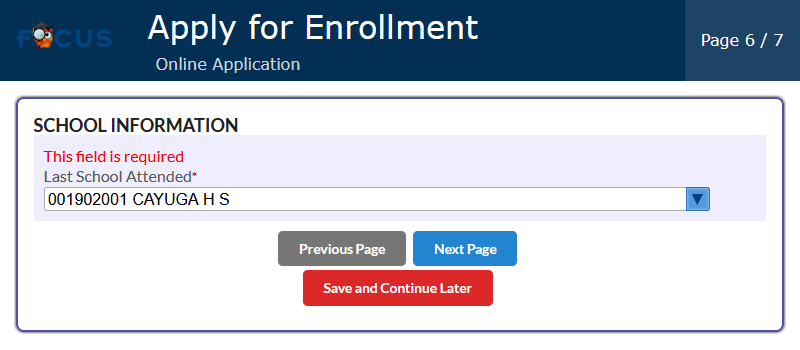 Apply for Enrollment, Page 6, School Information