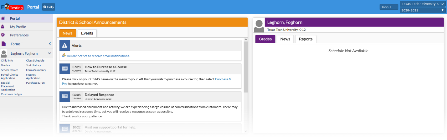 Parent Portal Home