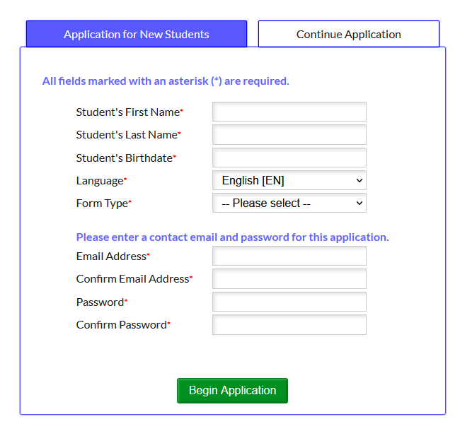 Application for new students.