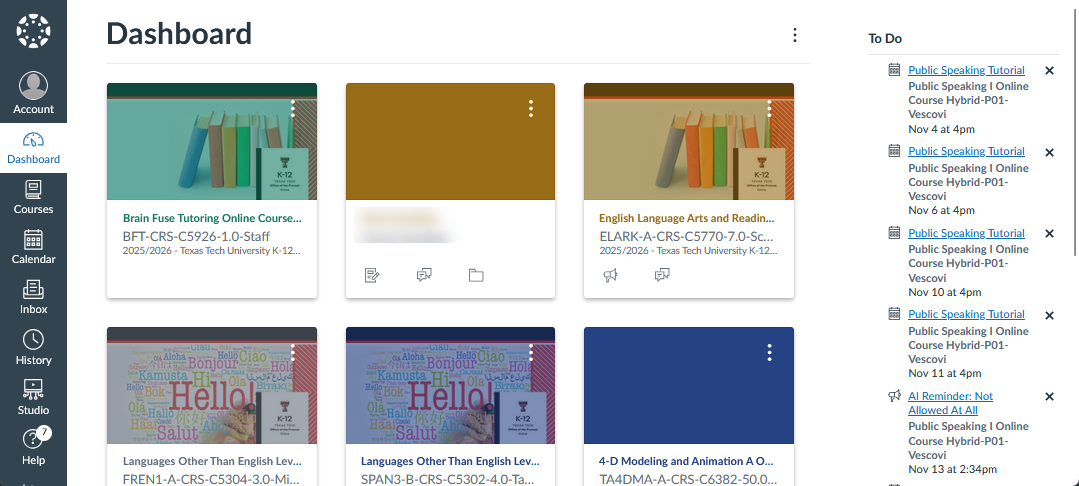 Canvas Dashboard Showing an image of the Canvas Dashboard