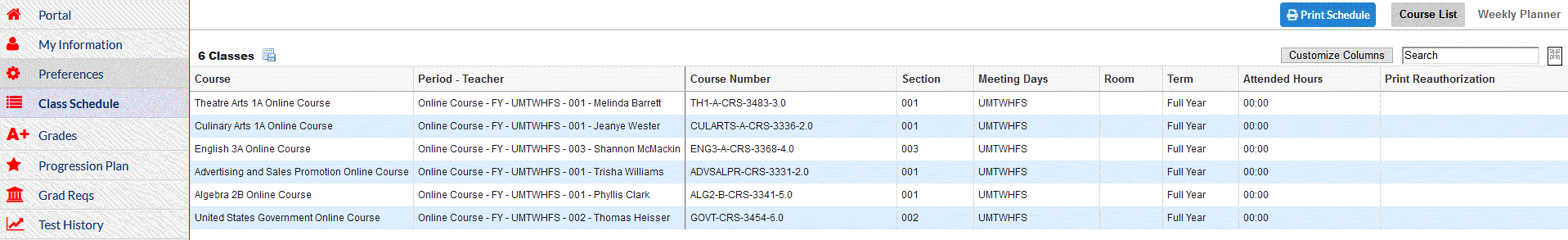 schedule schedule