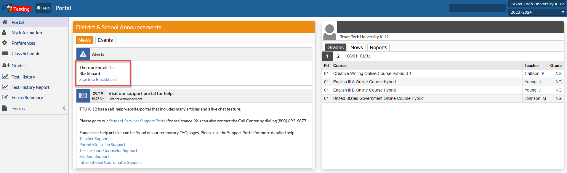 Focus Blackboard Link Location