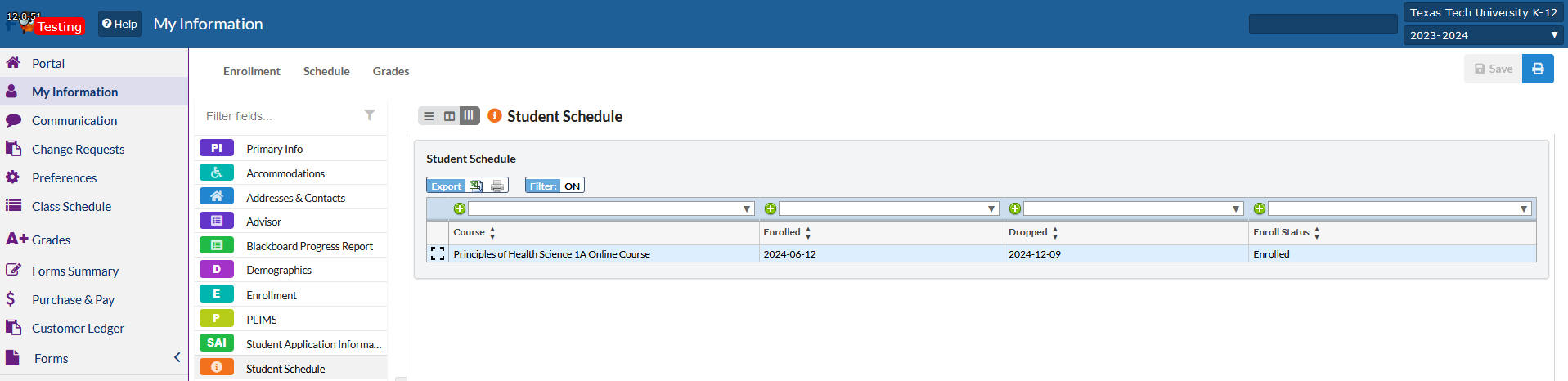 Student Schedule