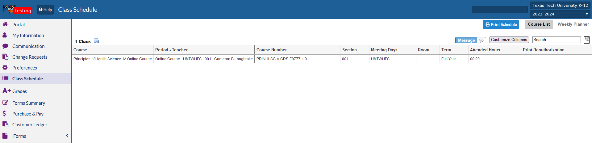 Student Schedule
