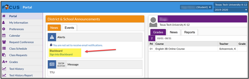 Focus Blackboard Link Location