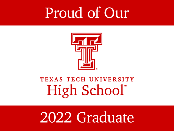 One color sign, red, with graduate's name.
