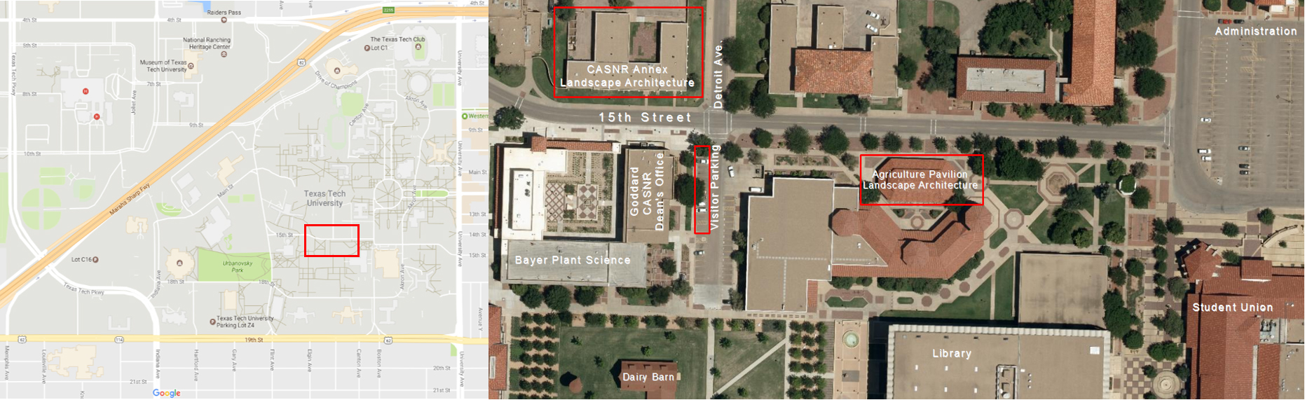 Map showing the location of the TTU Department of Landscape Architecture